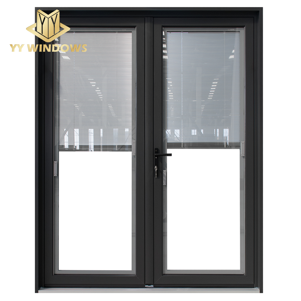 Double Glass California Architectural Industrial Aluminum French Doors Exterior/aluminum Hinged Door with Screen