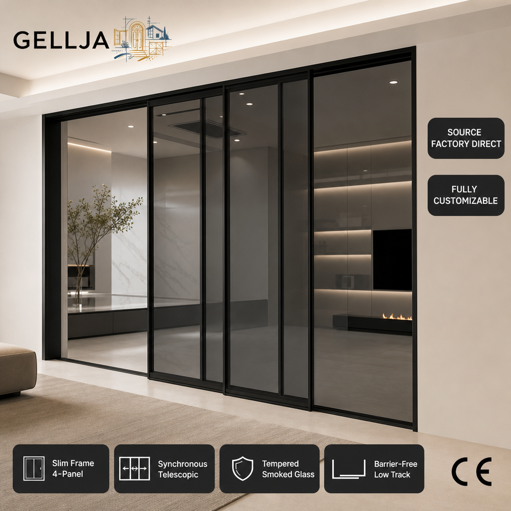 Modern Design Sliding Patio Door System Exterior Flush Aluminum Alloy Double Glazing Tempered Glass Waterproof Kitchen Door