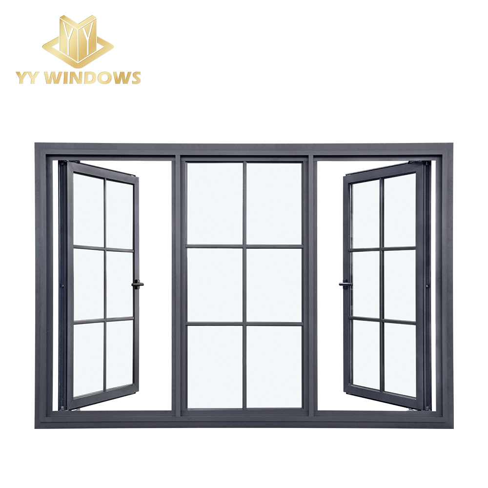 NFRC Standard Luxury Double Tempered Glazing Aluminum French Casement Windows for Grill Design