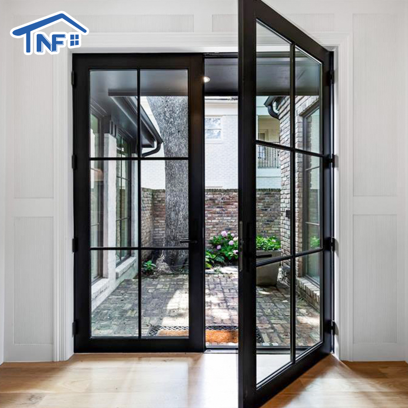 Waterproof Residential Crittall Interior Partition Aluminum Double Tempered Glass French Grilles Casement Doors For House Villa