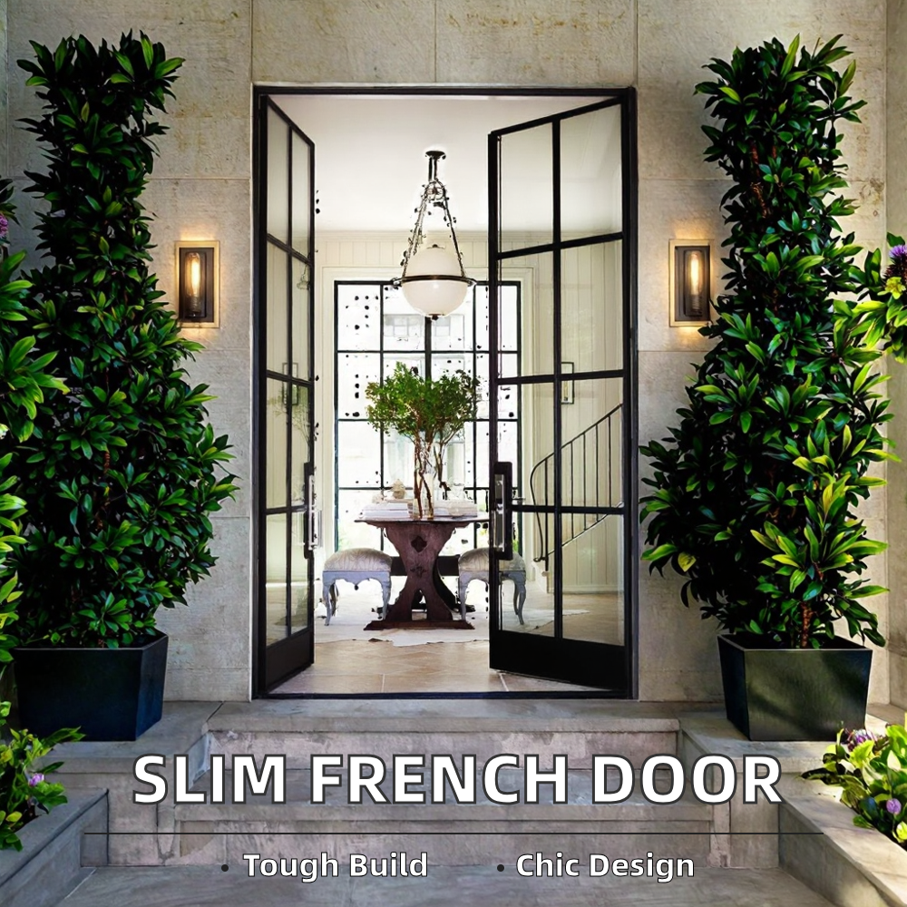 Custom Aluminum Exterior French Door With Tempered Glass Modern Balcony French Swing Door