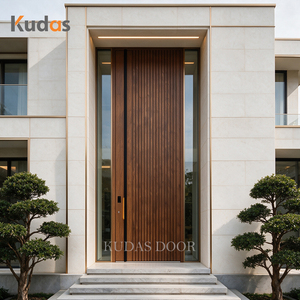 Luxury Extra Tall Vertical Fluted Walnut Cast Aluminum Front Entry Door Pivot