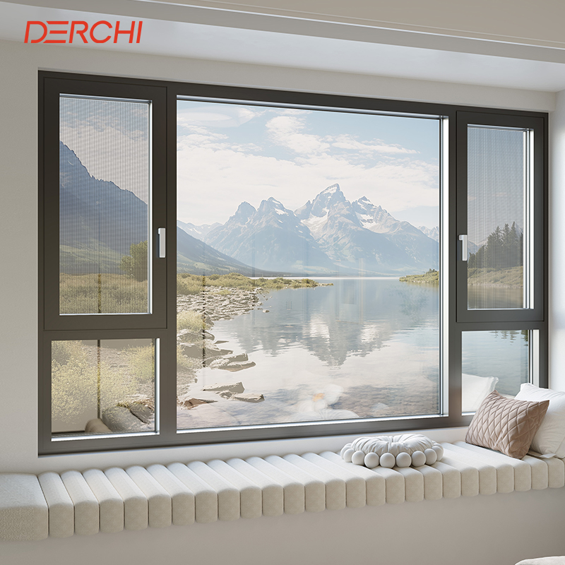 DERCHI Customized Fixed windows Double Tempered Insulating Broken Bridge windows Slim Profile Aluminium Casement windows