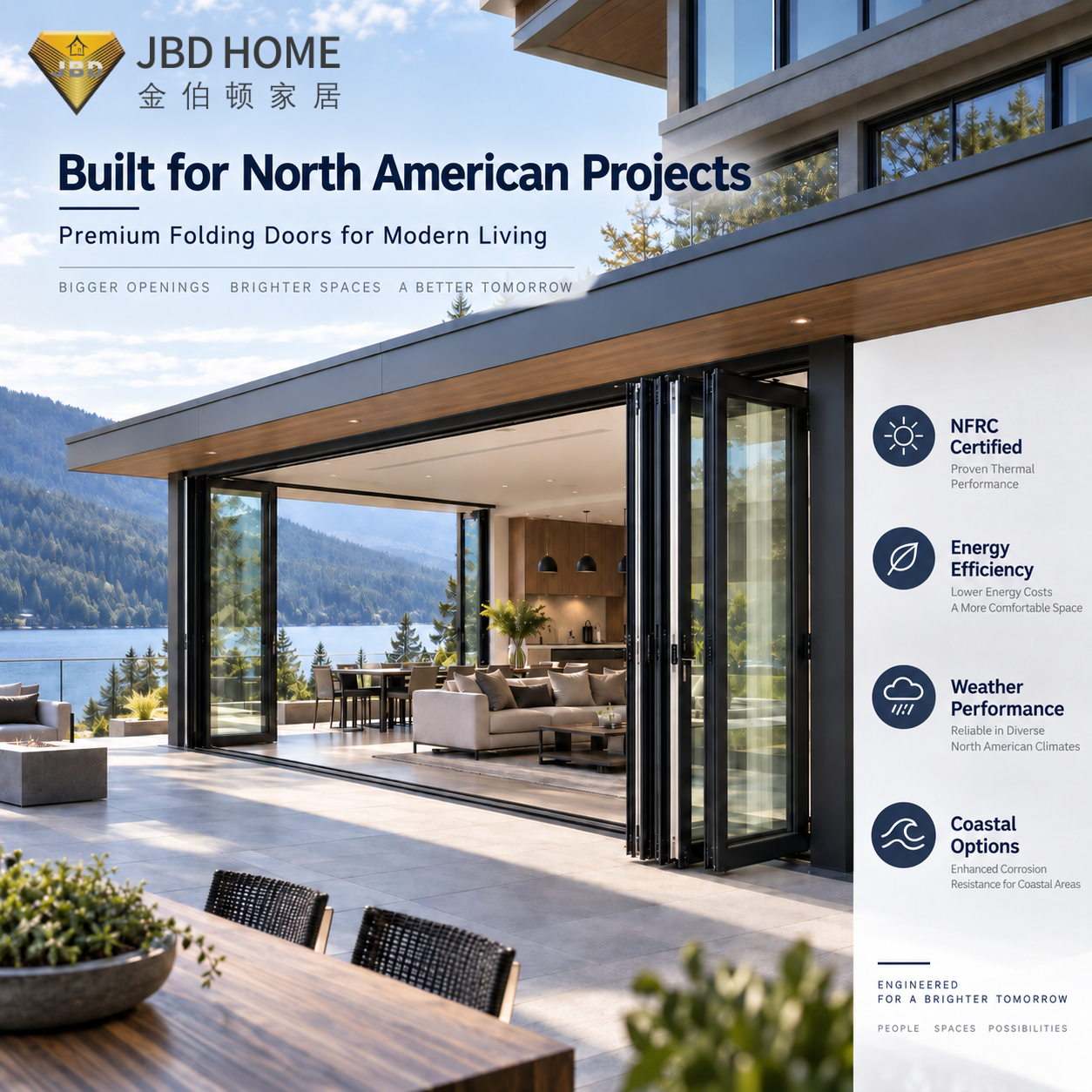 Modern Premium Thermal Break Aluminum Glass Bifold Door Foldable Transparent Invisible Balcony Patio Exterior Villa Bedroom