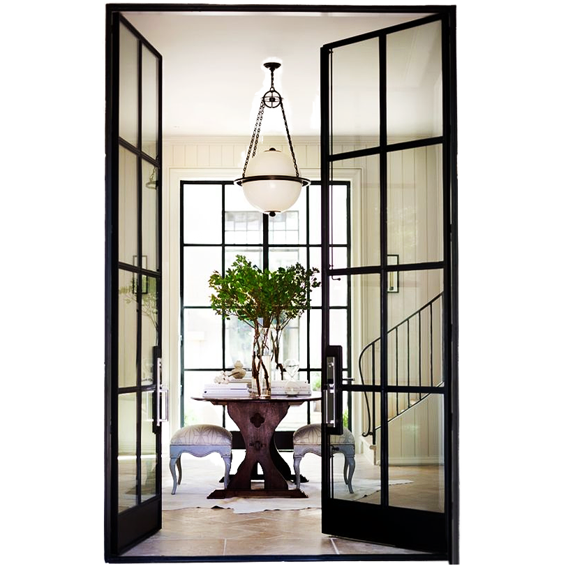 Custom Aluminum Exterior French Door With Tempered Glass Modern Balcony French Swing Door