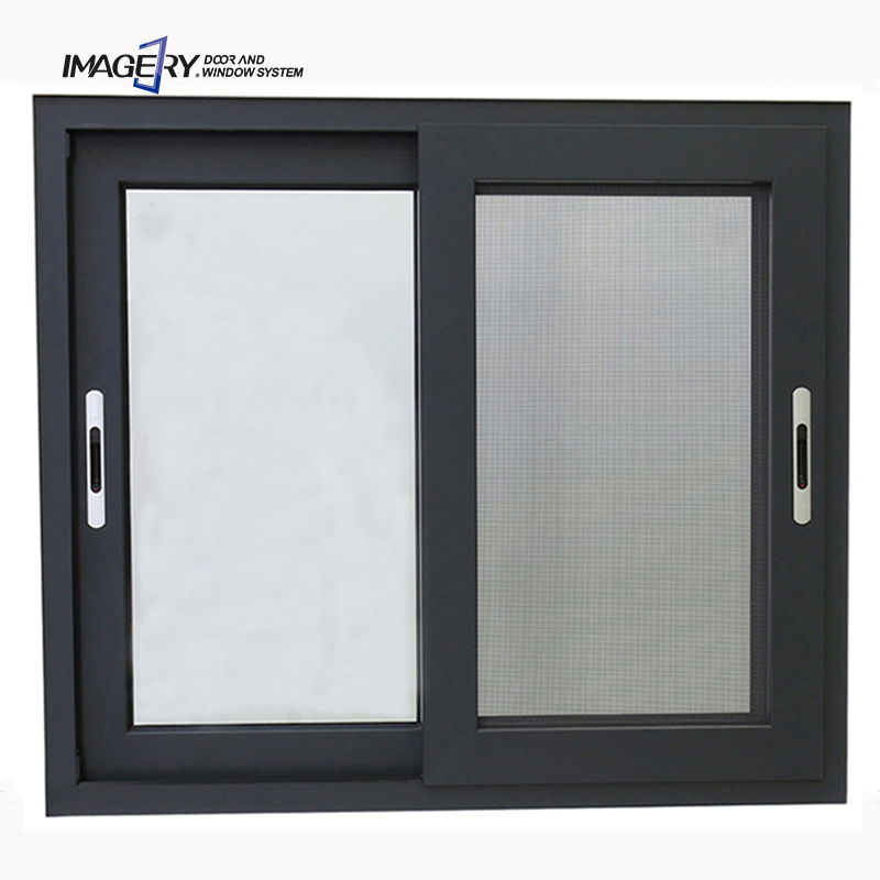 Imagery Powder Coated Black Tempered Glass Aluminum Sliding Bay Window Sets for Home Use