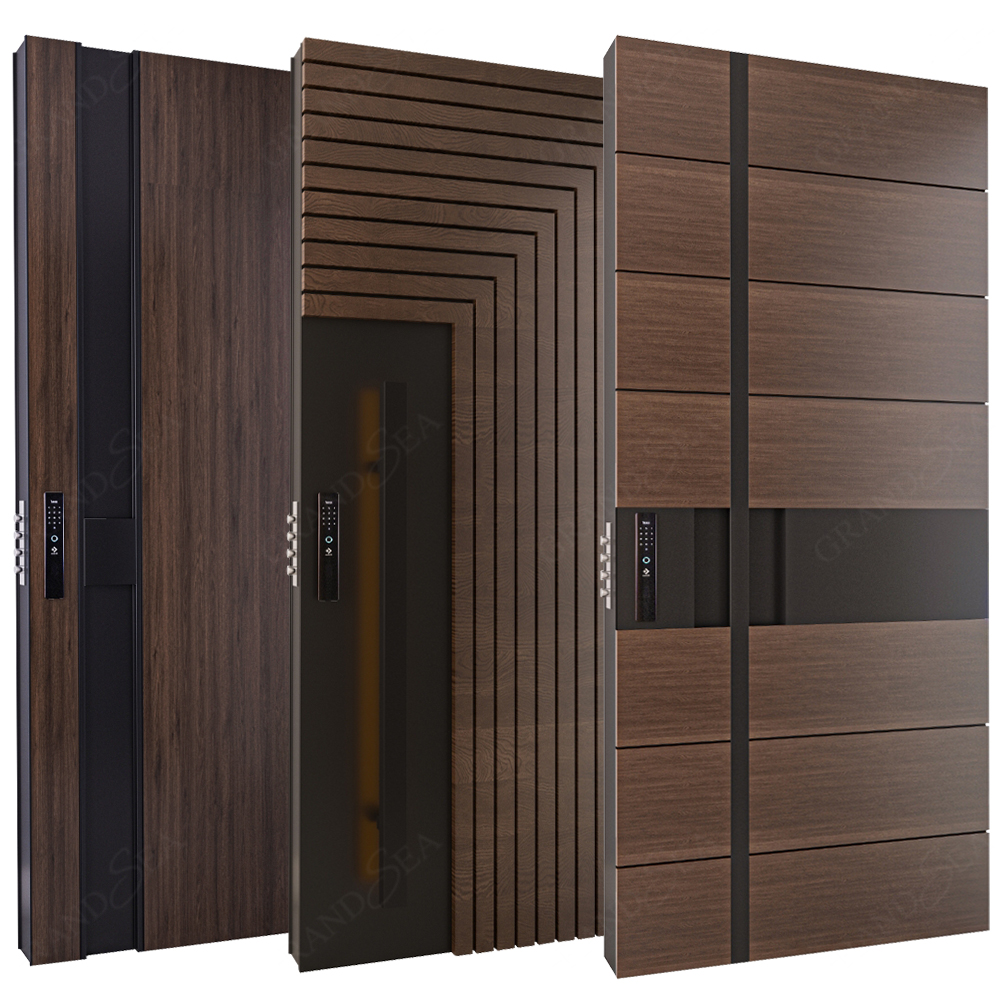 Factory Customization Apartment Security Main Door with Finger Print Secure Solid Wood Aluminum Front Entry Doors