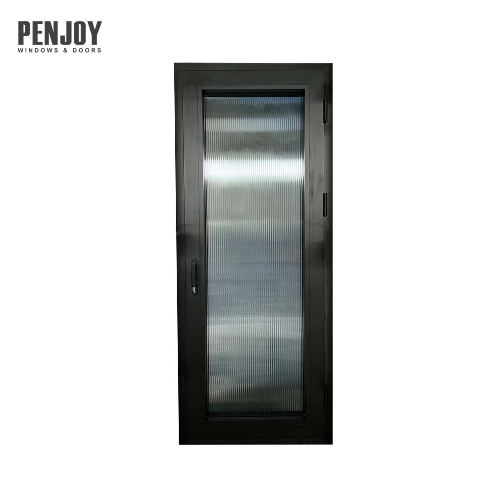 PENJOY Fluted Glass Aluminum Swing Patio Door Windproof With Fiberglass Screen For Garden Courtyard