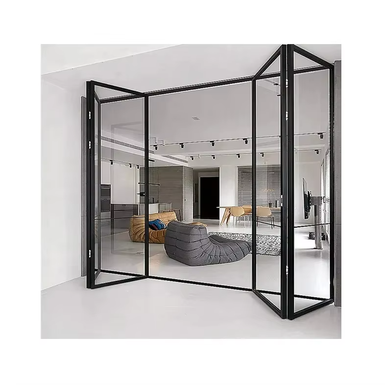 Fuson Aluminum Alloy Double Glass Sliding Folding Door With Screen Interior Accordion Kitchen Bi Fold Door