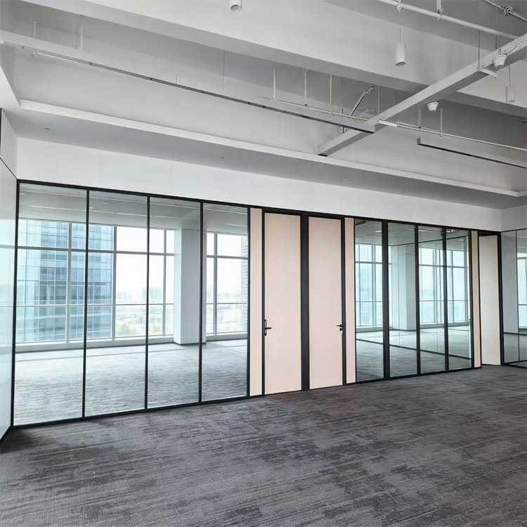 Flush Internal Wood Aluminum Door 83 Series Double Glazing with Integrated Equipment Belt Office Partitioning