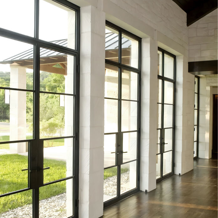 Thermal Break Aluminum French Double Swing Door, Crittall Style Grille Tempered Glass Patio Door With Smart Digital Lock