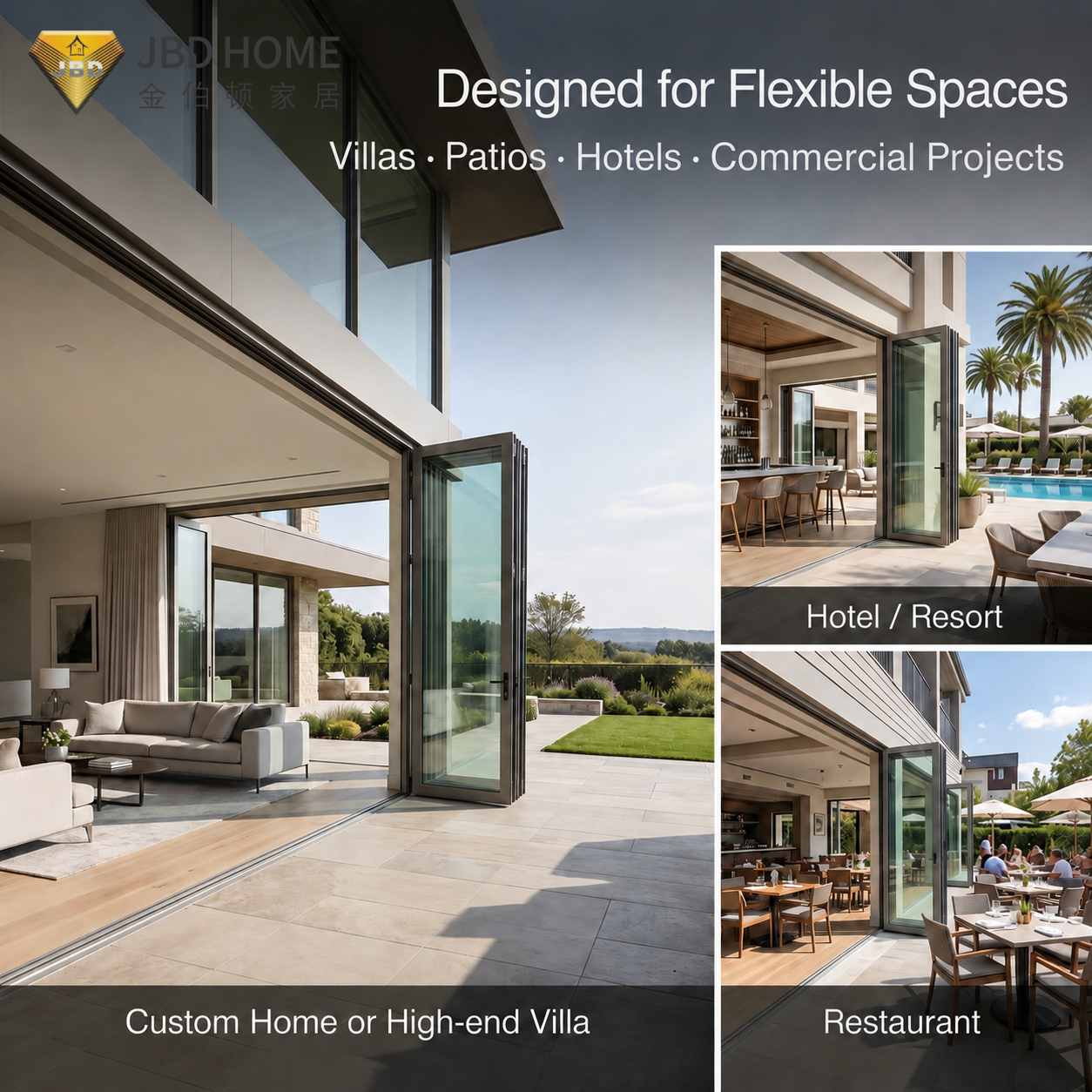 Modern Premium Thermal Break Aluminum Glass Bifold Door Foldable Transparent Invisible Balcony Patio Exterior Villa Bedroom
