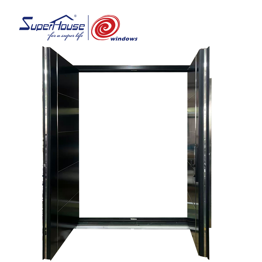 Modern Style Aluminum Double Entry Door Custom Design Exterior Front Door With Smart Lock Long Pull Handle For Luxury Villa