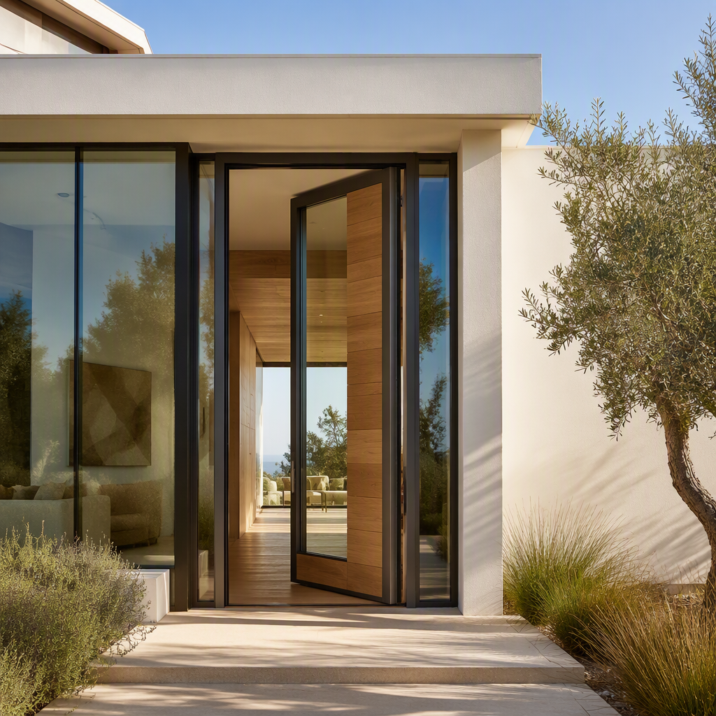 CE Certified Aluminum Clad Wood Pivot Door Solid Core Thermal Break Exterior Entry Door for Modern Villa