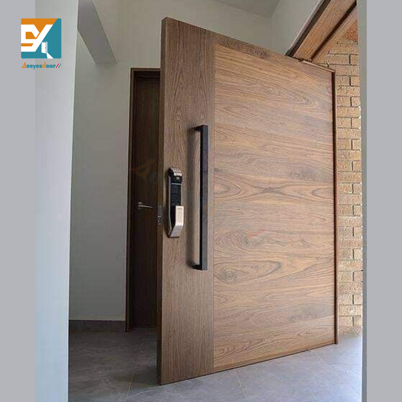 Seeyesdoor Modern Home Security Pivot Door Steel Aluminum Front Double Doors Luxury Walnut Solid Wood Entrance Door