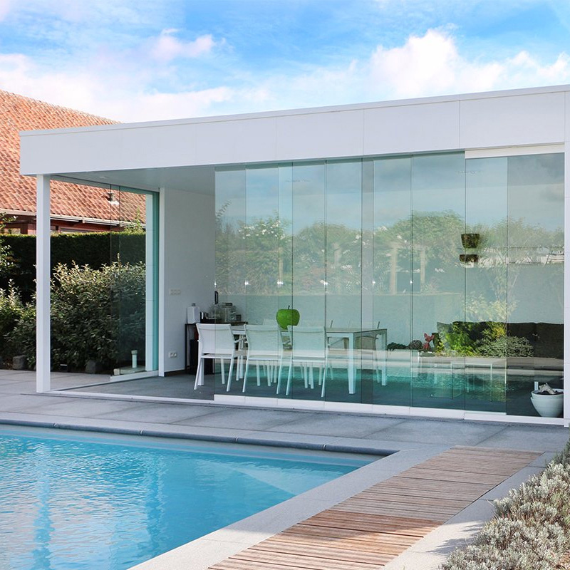 Hihaus New Aluminum Frameless Tempered Glass Stacking Patio Sliding Door for Balcony
