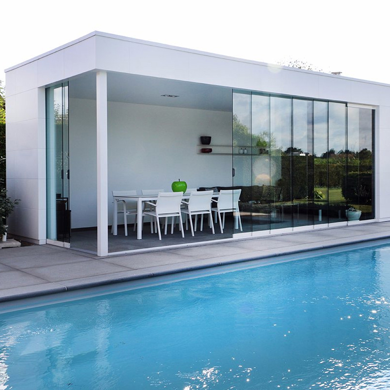 Hihaus New Aluminum Frameless Tempered Glass Stacking Patio Sliding Door for Balcony