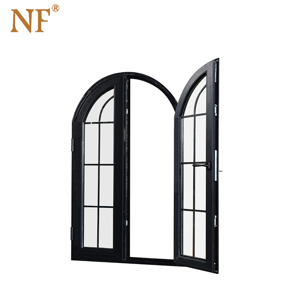 Modern Aluminium Arched Windows With Stainless Steel Horizontal Opening Roller Blind For Villa