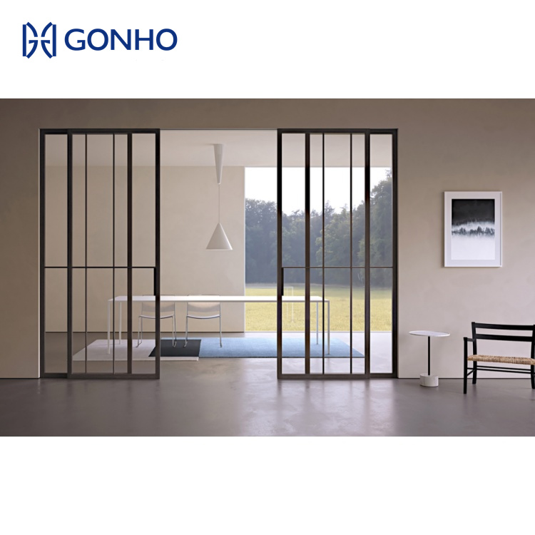 GONHO Hurricane Impact Glass Sliding Door Interior Partition Doors Aluminum Alloy Profile Glass Sliding Door Slim Trackless