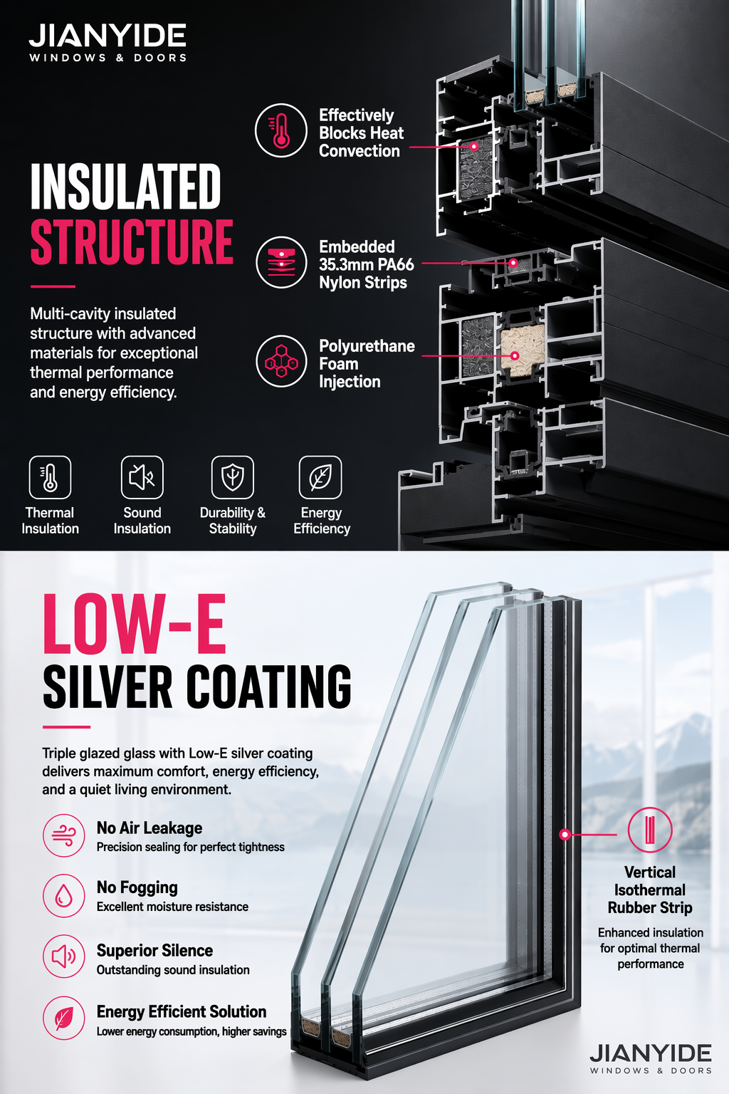 European Hurricane-resistant High-impact Black Aluminum Alloy Slim Aluminum Doors and windows Casement windows
