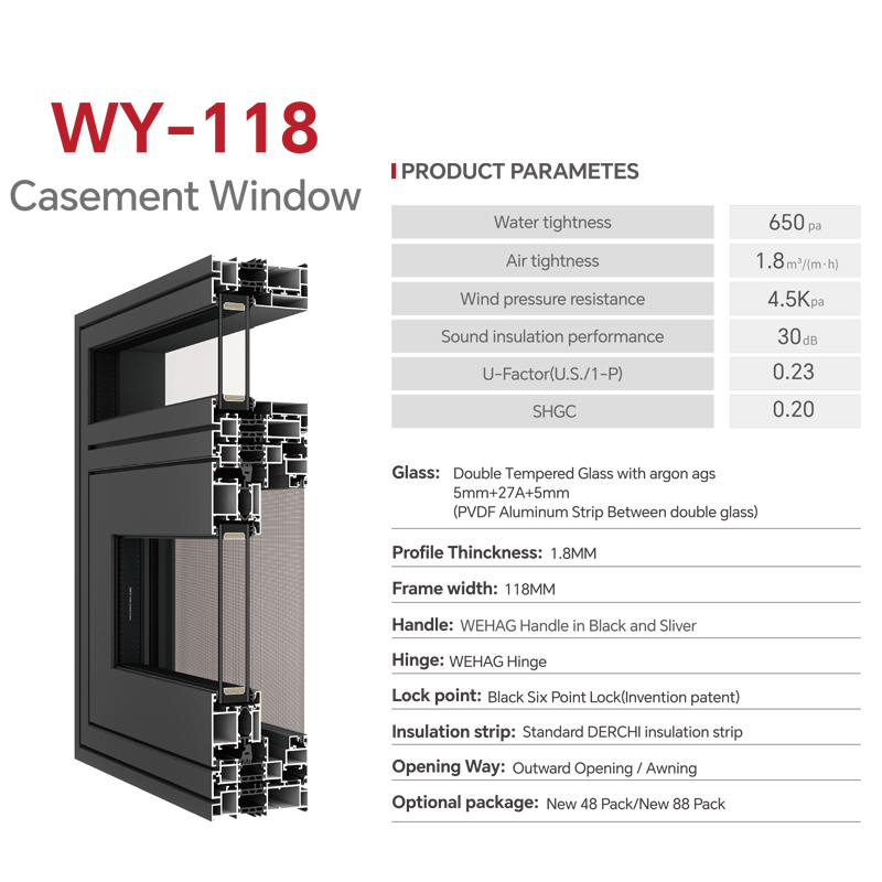 Hurricane Impact Windows Thermal Break Aluminum Casement Window Double Toughened Glass Aluminum Windows