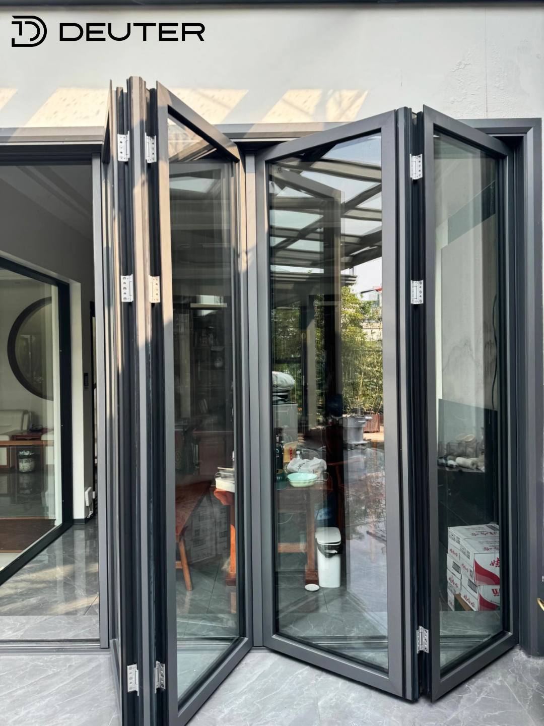 Finger Safe Structure Aluminum Folding Glass Doors Thermal Break Security Screen Bifold Accordion Patio Door Child Safe Villa