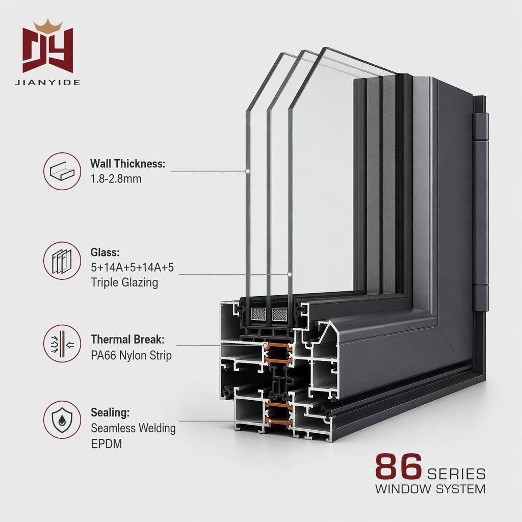 European Hurricane-resistant High-impact Black Aluminum Alloy Slim Aluminum Doors and windows Casement windows