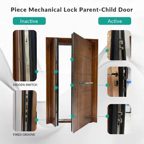 Aluminum Security Entry Doors Customized Double Front Entry Doors Smart Lock Anti-Theft Finished Dark Grey