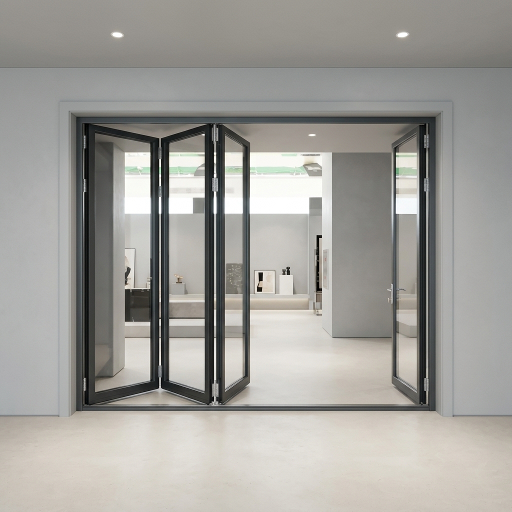 High Security Aluminum Bi-Fold Door with Multi Point Locking System for Villa Entrance and Large Opening Design