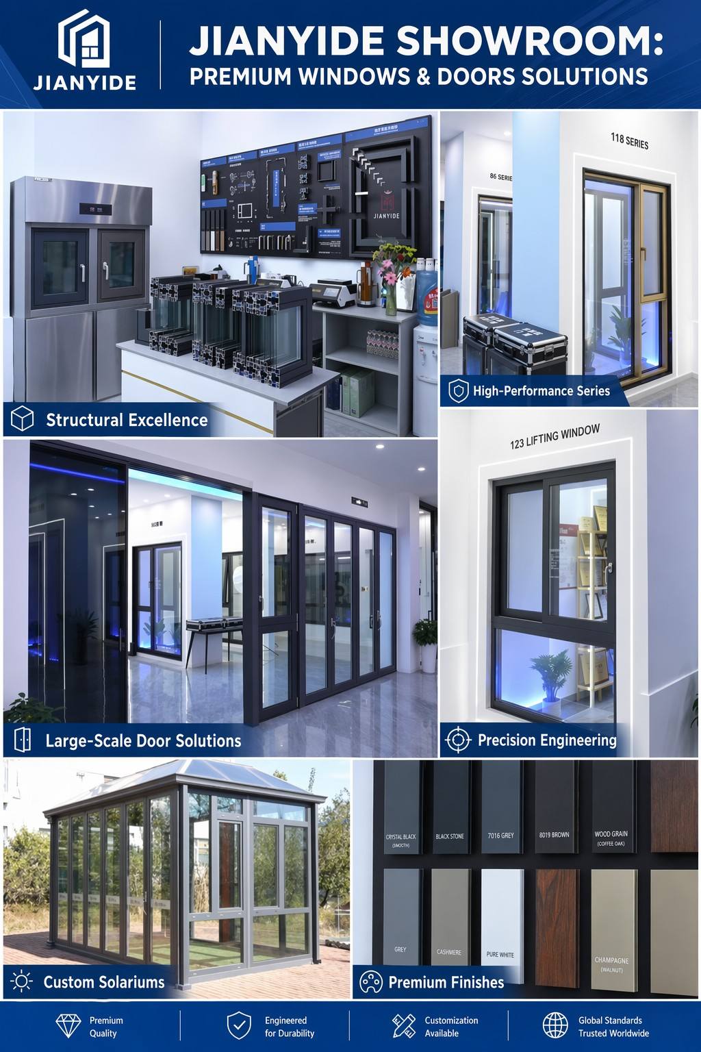 European Hurricane-resistant High-impact Black Aluminum Alloy Slim Aluminum Doors and windows Casement windows