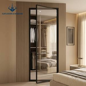 Slim Frame Aluminum Fluted Glass Swing Door