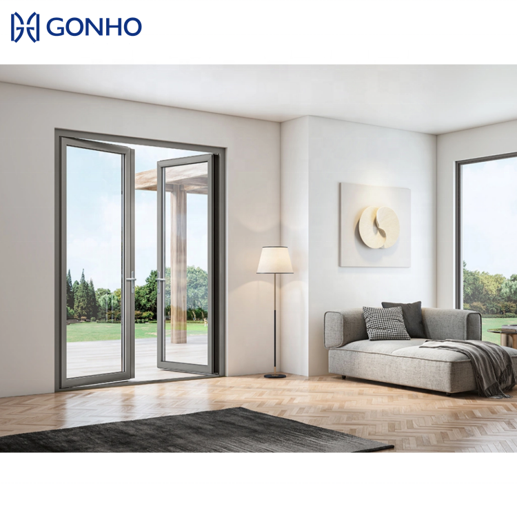 North American Hot Sale Modern Exterior Double Glazed Commercial French Push-Pull Doors Fiberglass Screen Aluminum Windows Doors