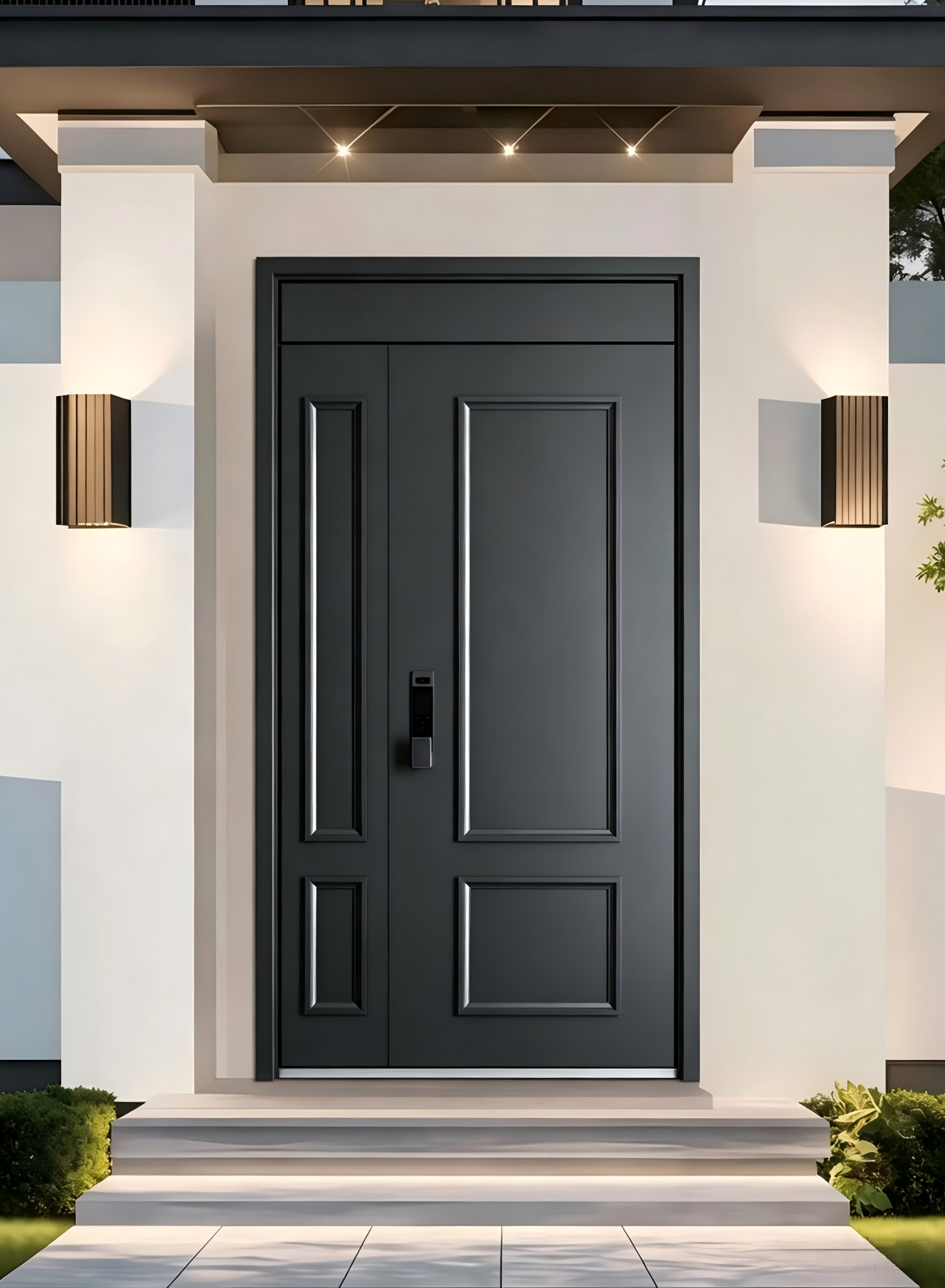 Aluminum Carved Entry Door Wood Grain Finish CNC Pattern Anti Theft Tempered Glass Waterproof Luxury Villa OEM Custom