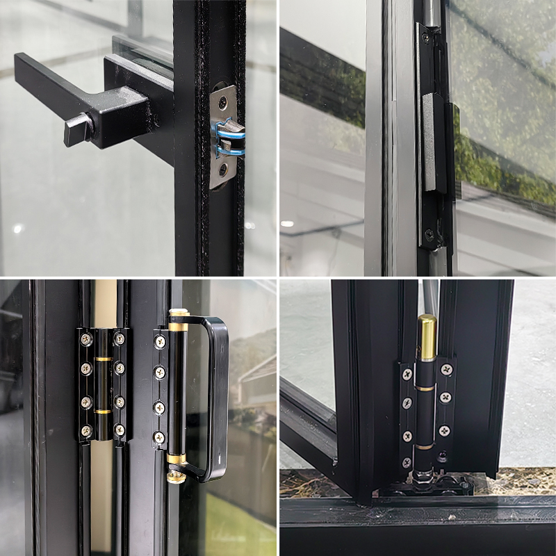 Crittall Style Slimline Aluminium Internal Bifold Door Black Frame Glass Room Divider Heritage Partition