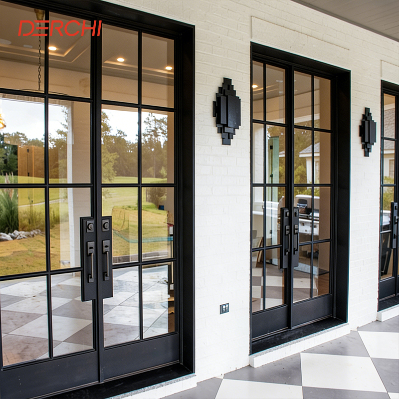DERCHI Light Single Door Wrought Iron Modern Luxury French Door Simple Elegant Design Glass Steel Swing Enter Aluminium Doors