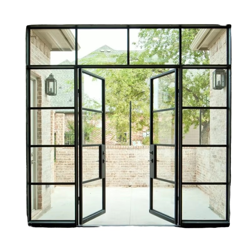 Black Metal Aluminium Material French Patio Interior Iron Glass Crittall Double Swing Sliding Folding Doors