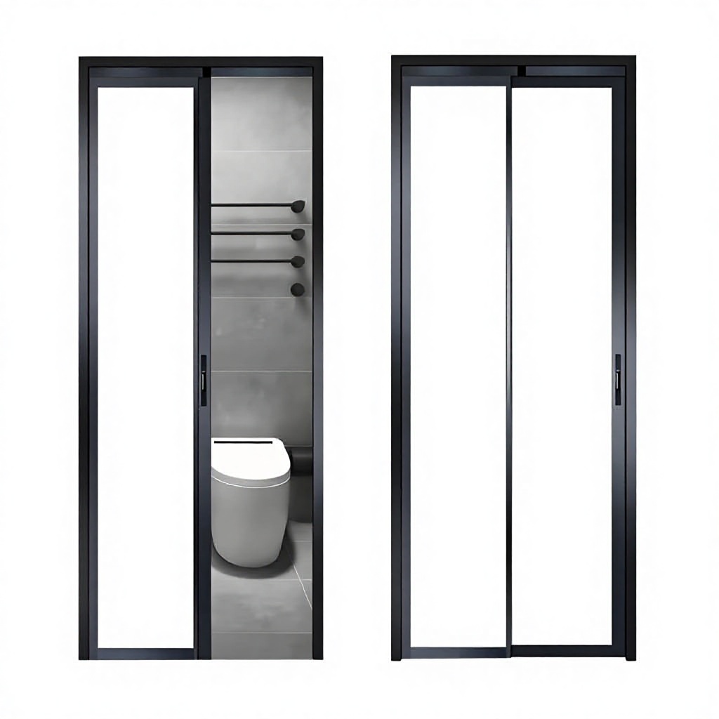 Space Saving Trackless PD Door Aluminum Glass Sliding Swing Design Waterproof Easy Clean for Bathroom Livingroom Small Spaces