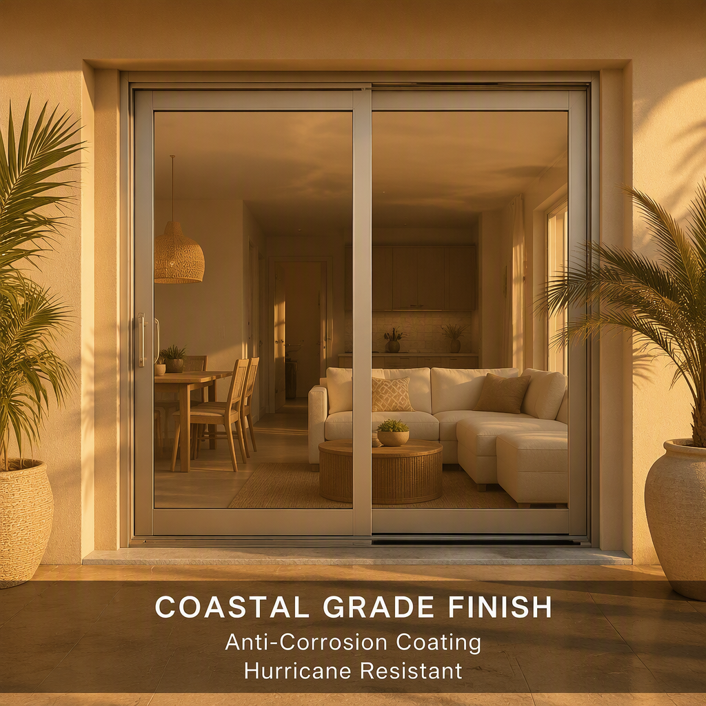 Aluminum Side Pressure Sliding Door Hurricane Impact Heavy Duty Windproof Waterproof Tempered Glass Patio Door