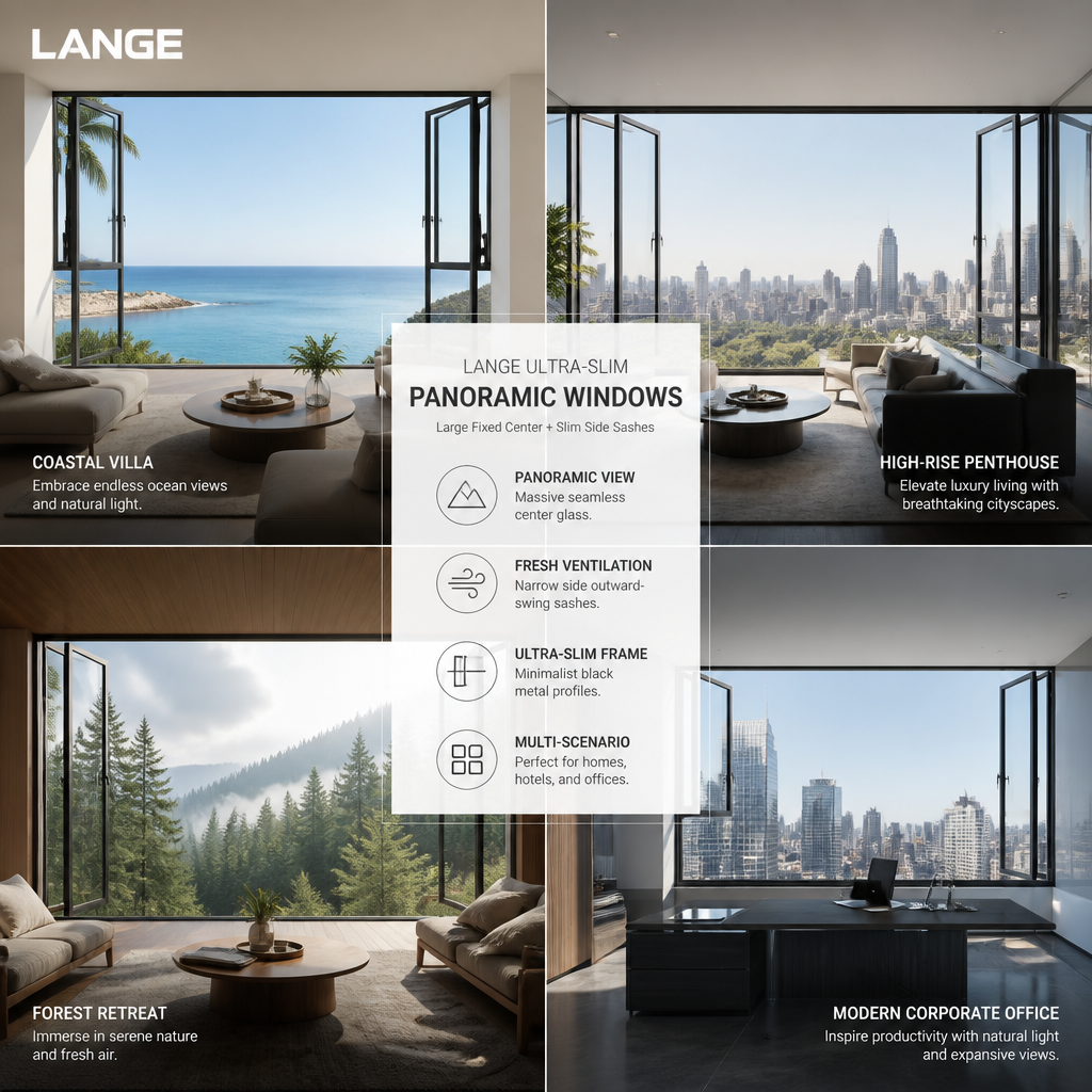 LANGE Modern Minimalist Aluminum Alloy Doors And Windows Ultra-narrow Aluminum Alloy Window Double Glass Window For House