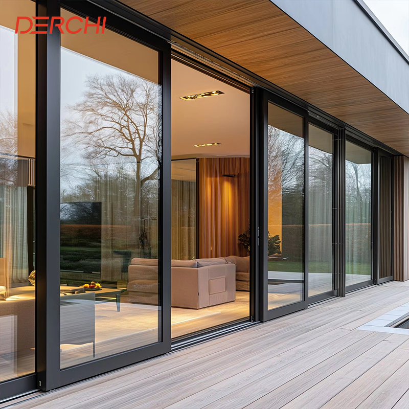 Luxury Heavy Duty Slim Frame Panoramic Large Glass Panel Sliding Glass Aluminium Door for Villa House