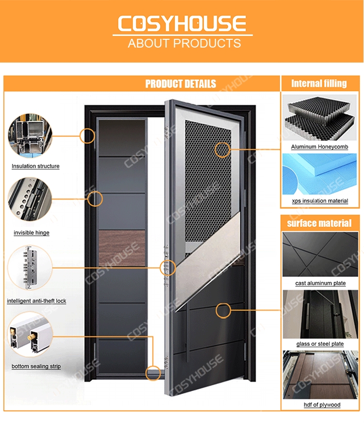Custom Cast Aluminum Thermal Break Front Entry Door Modern Exterior Security Entrance Door for House Villa