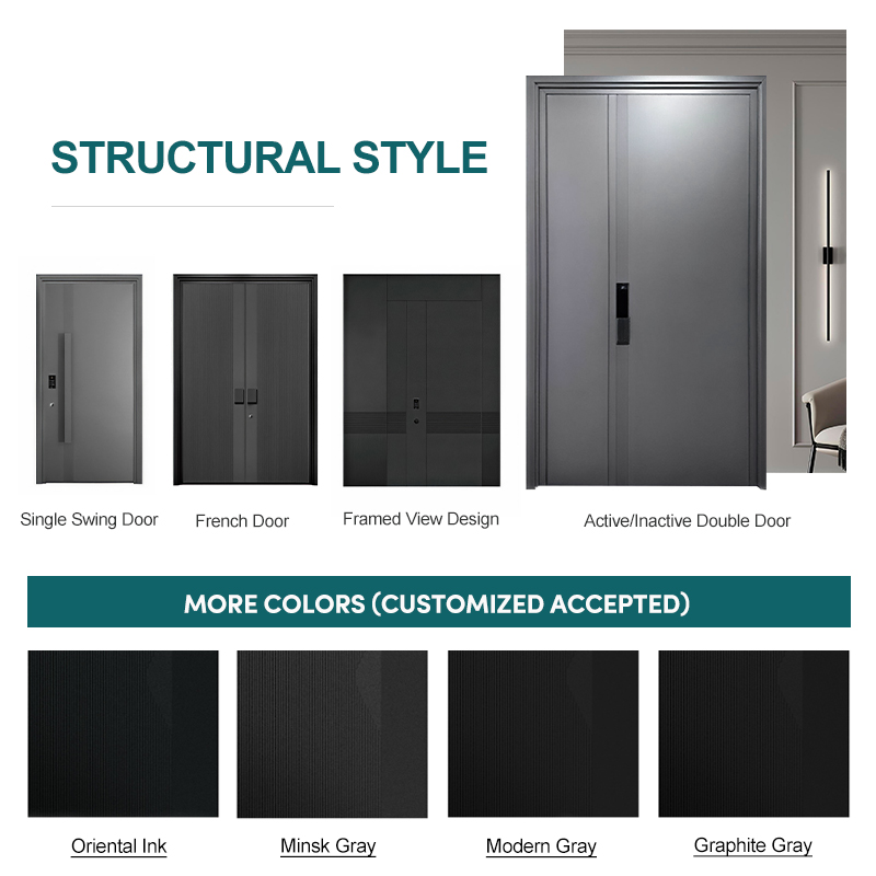 ZEKIN Modern Style Main Entrance Door Aluminum Entry Front Doors Against Theft Bulletproof Security Door